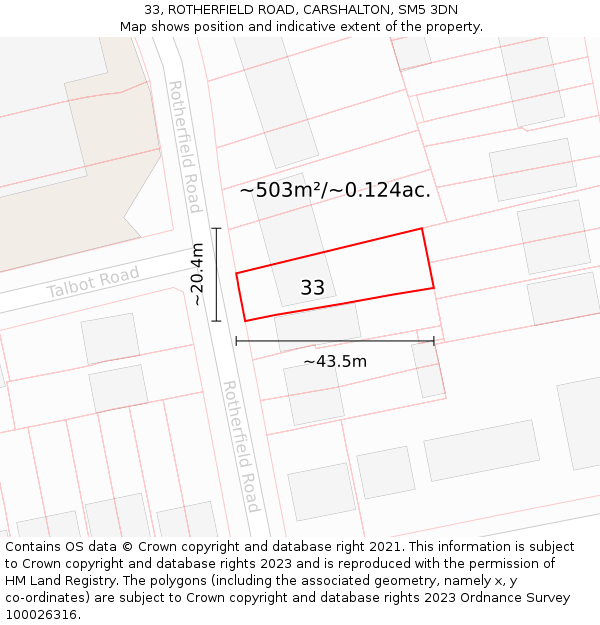 33, ROTHERFIELD ROAD, CARSHALTON, SM5 3DN: Plot and title map