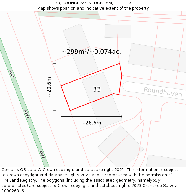 33, ROUNDHAVEN, DURHAM, DH1 3TX: Plot and title map