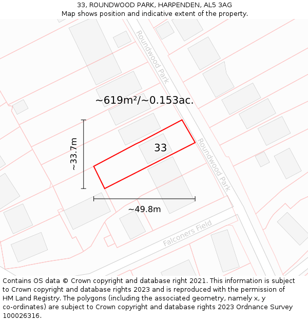 33, ROUNDWOOD PARK, HARPENDEN, AL5 3AG: Plot and title map