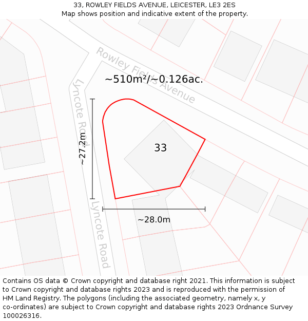 33, ROWLEY FIELDS AVENUE, LEICESTER, LE3 2ES: Plot and title map