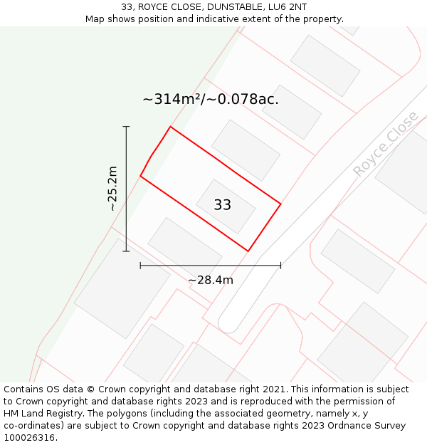 33, ROYCE CLOSE, DUNSTABLE, LU6 2NT: Plot and title map