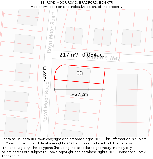 33, ROYD MOOR ROAD, BRADFORD, BD4 0TR: Plot and title map