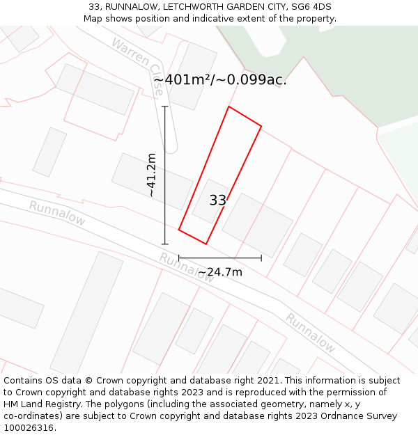 33, RUNNALOW, LETCHWORTH GARDEN CITY, SG6 4DS: Plot and title map