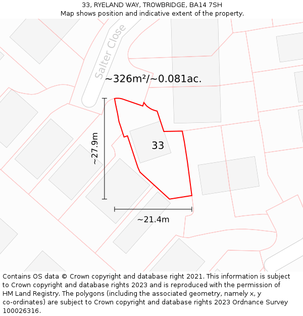 33, RYELAND WAY, TROWBRIDGE, BA14 7SH: Plot and title map