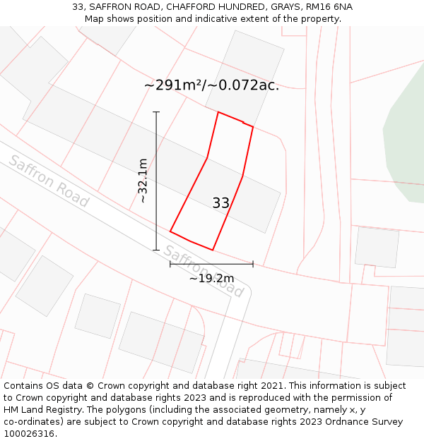 33, SAFFRON ROAD, CHAFFORD HUNDRED, GRAYS, RM16 6NA: Plot and title map