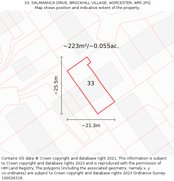 33, SALAMANCA DRIVE, BROCKHILL VILLAGE, WORCESTER, WR5 2PQ: Plot and title map