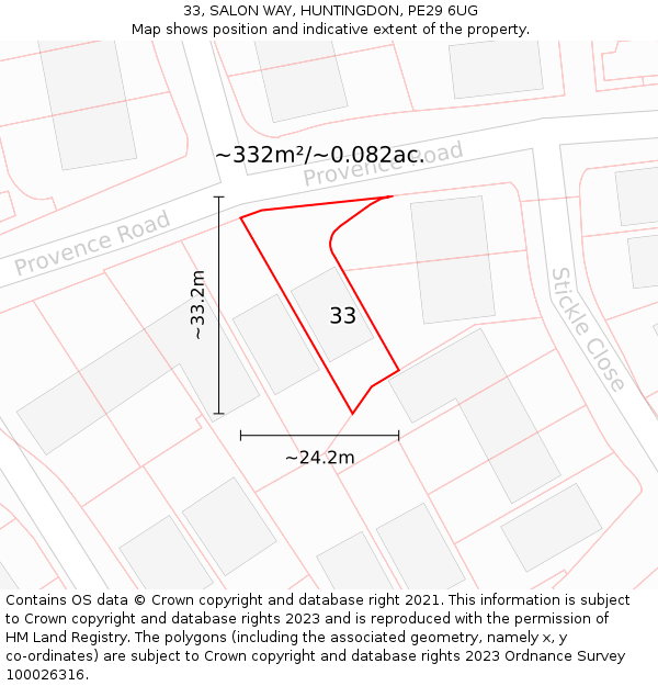 33, SALON WAY, HUNTINGDON, PE29 6UG: Plot and title map