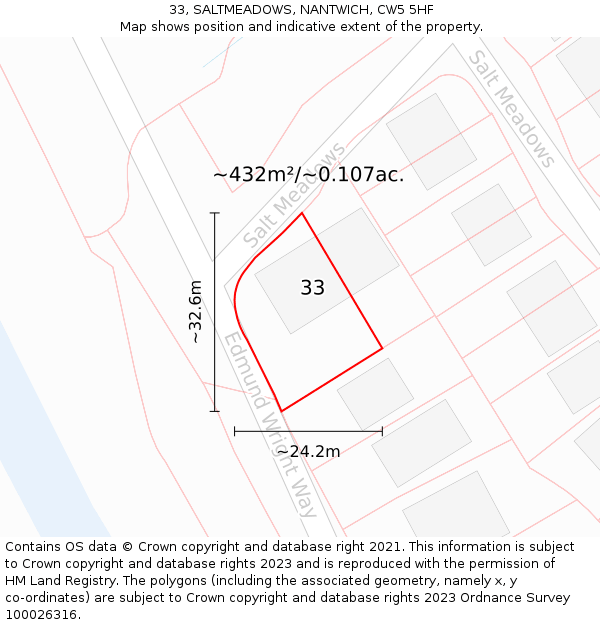 33, SALTMEADOWS, NANTWICH, CW5 5HF: Plot and title map