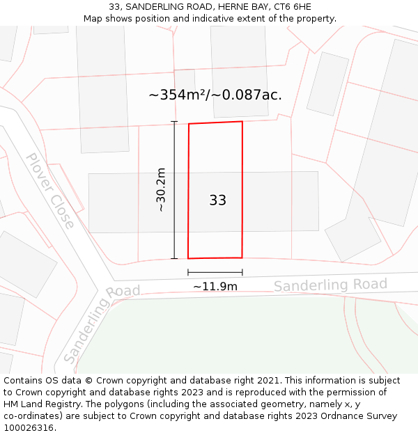 33, SANDERLING ROAD, HERNE BAY, CT6 6HE: Plot and title map