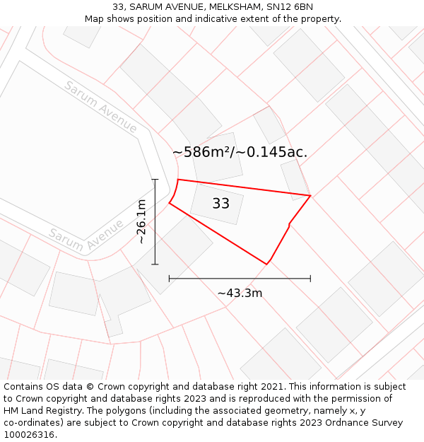 33, SARUM AVENUE, MELKSHAM, SN12 6BN: Plot and title map