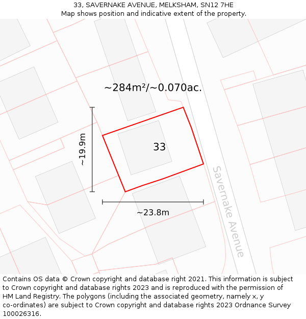 33, SAVERNAKE AVENUE, MELKSHAM, SN12 7HE: Plot and title map