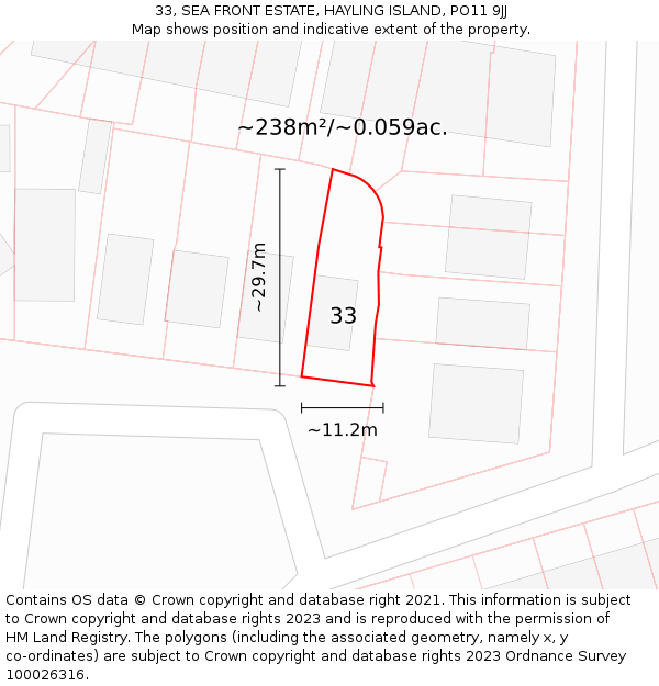 33, SEA FRONT ESTATE, HAYLING ISLAND, PO11 9JJ: Plot and title map