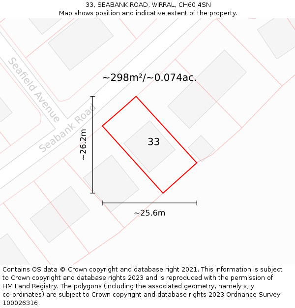 33, SEABANK ROAD, WIRRAL, CH60 4SN: Plot and title map