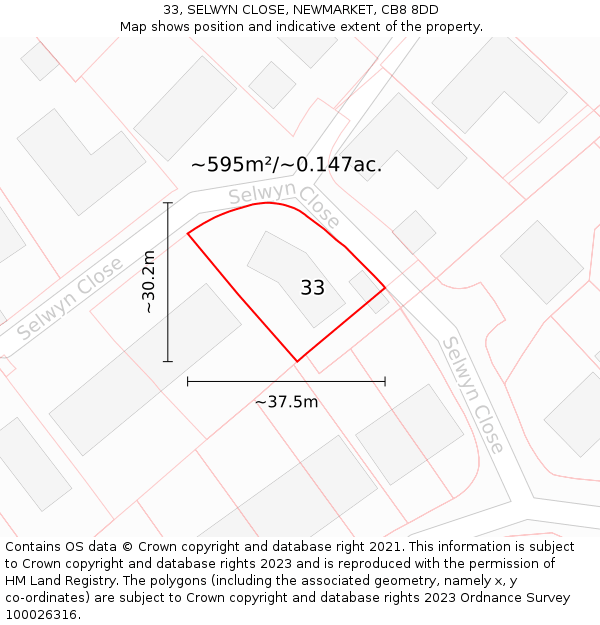 33, SELWYN CLOSE, NEWMARKET, CB8 8DD: Plot and title map