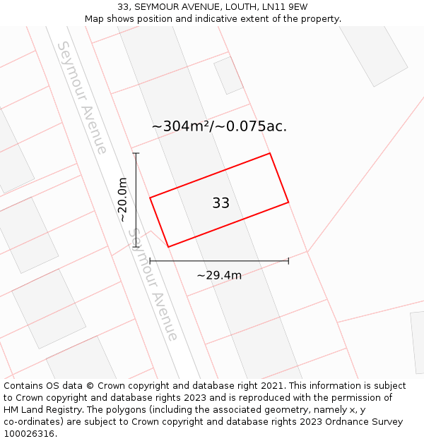 33, SEYMOUR AVENUE, LOUTH, LN11 9EW: Plot and title map