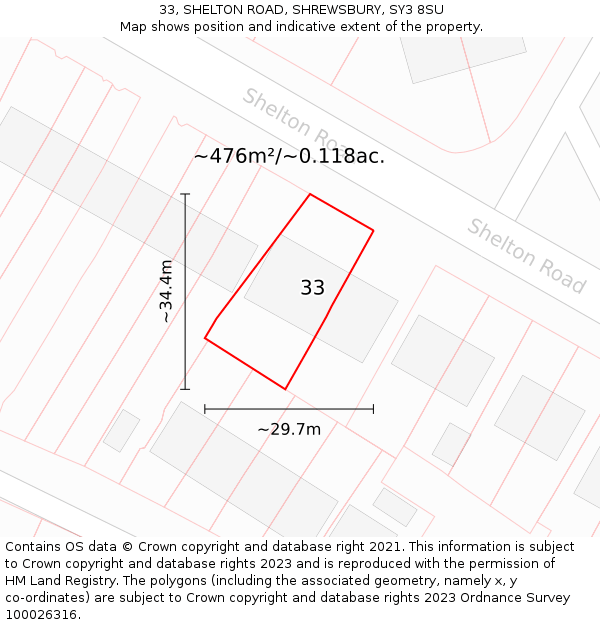 33, SHELTON ROAD, SHREWSBURY, SY3 8SU: Plot and title map