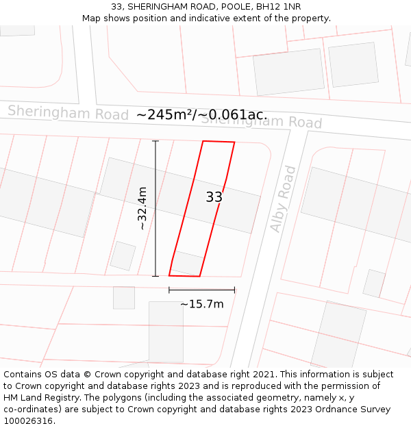 33, SHERINGHAM ROAD, POOLE, BH12 1NR: Plot and title map