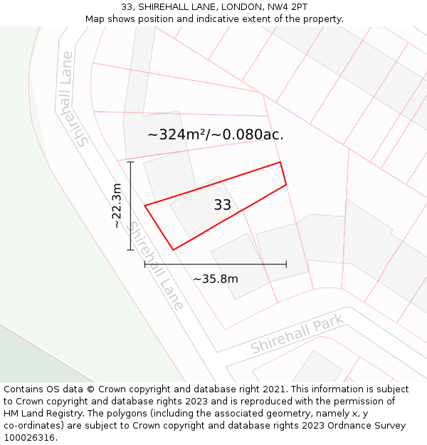 33, SHIREHALL LANE, LONDON, NW4 2PT: Plot and title map