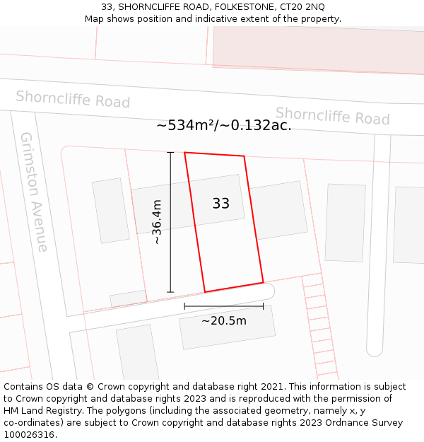 33, SHORNCLIFFE ROAD, FOLKESTONE, CT20 2NQ: Plot and title map