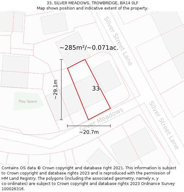 33, SILVER MEADOWS, TROWBRIDGE, BA14 0LF: Plot and title map