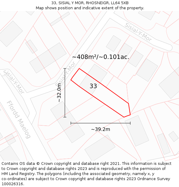 33, SISIAL Y MOR, RHOSNEIGR, LL64 5XB: Plot and title map