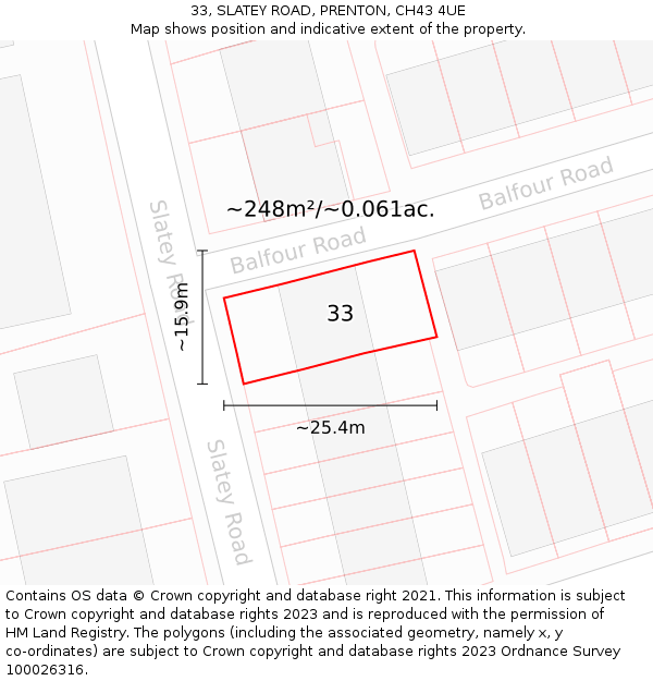 33, SLATEY ROAD, PRENTON, CH43 4UE: Plot and title map