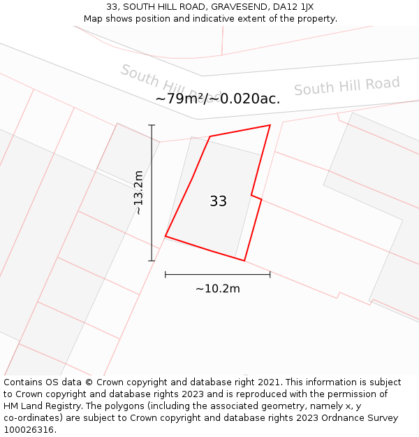 33, SOUTH HILL ROAD, GRAVESEND, DA12 1JX: Plot and title map