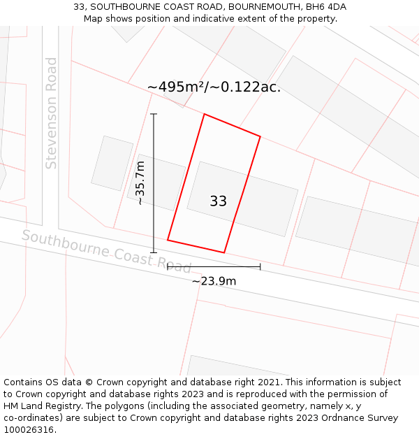 33, SOUTHBOURNE COAST ROAD, BOURNEMOUTH, BH6 4DA: Plot and title map