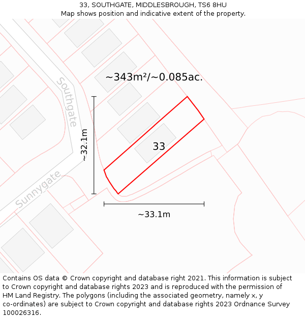 33, SOUTHGATE, MIDDLESBROUGH, TS6 8HU: Plot and title map