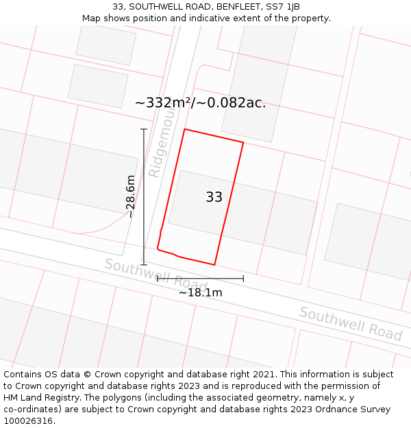 33, SOUTHWELL ROAD, BENFLEET, SS7 1JB: Plot and title map