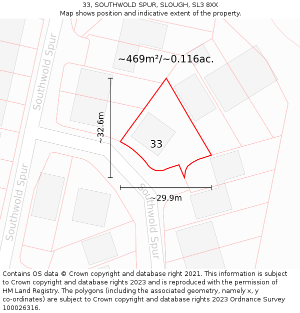 33, SOUTHWOLD SPUR, SLOUGH, SL3 8XX: Plot and title map