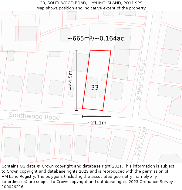 33, SOUTHWOOD ROAD, HAYLING ISLAND, PO11 9PS: Plot and title map