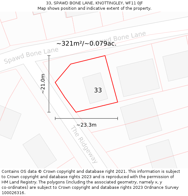 33, SPAWD BONE LANE, KNOTTINGLEY, WF11 0JF: Plot and title map