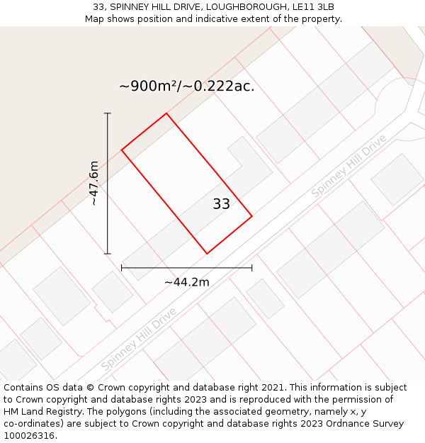 33, SPINNEY HILL DRIVE, LOUGHBOROUGH, LE11 3LB: Plot and title map