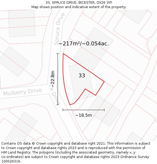 33, SPRUCE DRIVE, BICESTER, OX26 3YF: Plot and title map