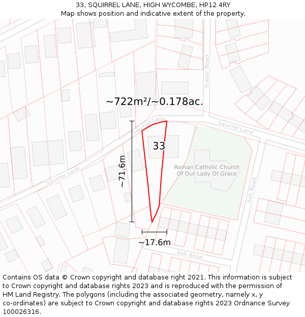 33, SQUIRREL LANE, HIGH WYCOMBE, HP12 4RY: Plot and title map