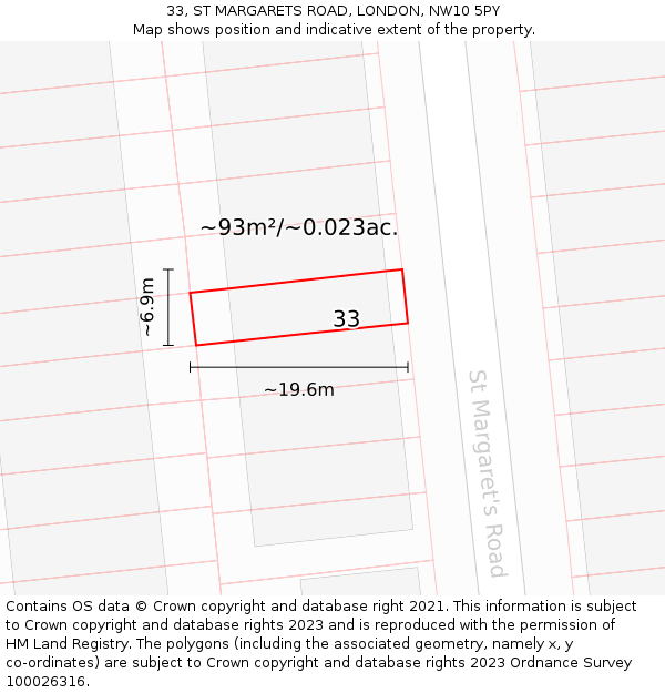 33, ST MARGARETS ROAD, LONDON, NW10 5PY: Plot and title map