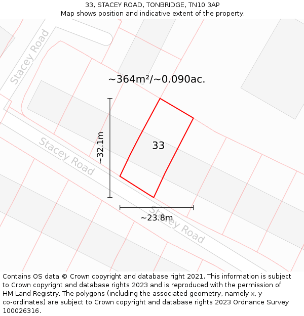 33, STACEY ROAD, TONBRIDGE, TN10 3AP: Plot and title map