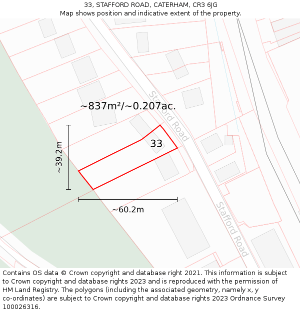 33, STAFFORD ROAD, CATERHAM, CR3 6JG: Plot and title map