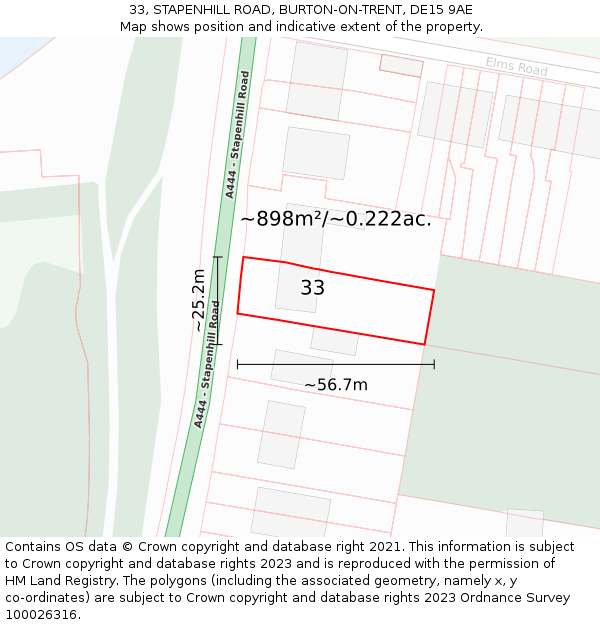 33, STAPENHILL ROAD, BURTON-ON-TRENT, DE15 9AE: Plot and title map