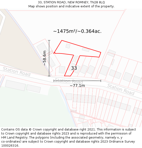 33, STATION ROAD, NEW ROMNEY, TN28 8LQ: Plot and title map