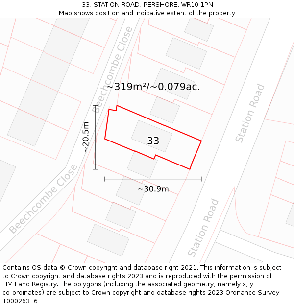 33, STATION ROAD, PERSHORE, WR10 1PN: Plot and title map