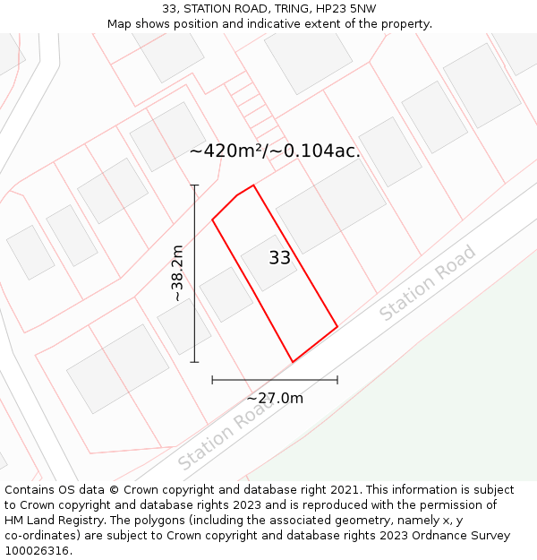 33, STATION ROAD, TRING, HP23 5NW: Plot and title map