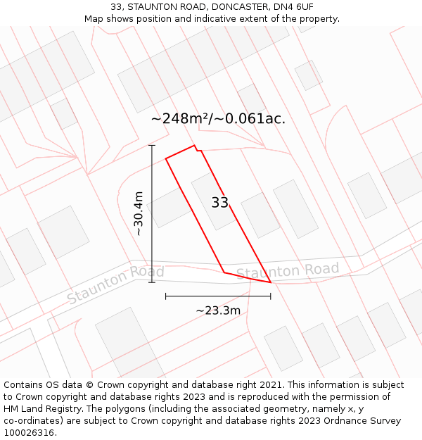 33, STAUNTON ROAD, DONCASTER, DN4 6UF: Plot and title map