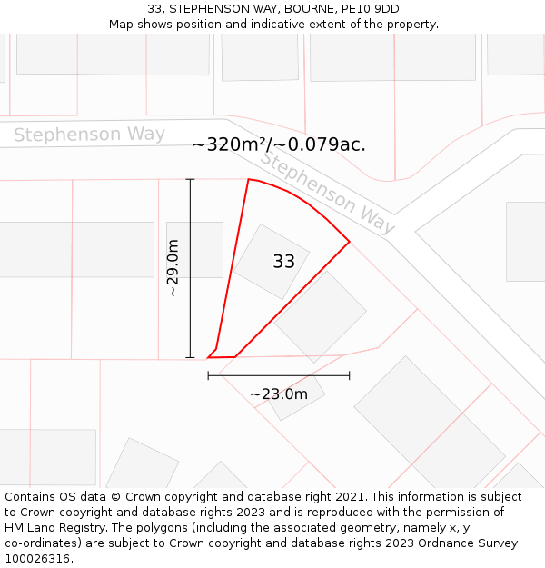 33, STEPHENSON WAY, BOURNE, PE10 9DD: Plot and title map