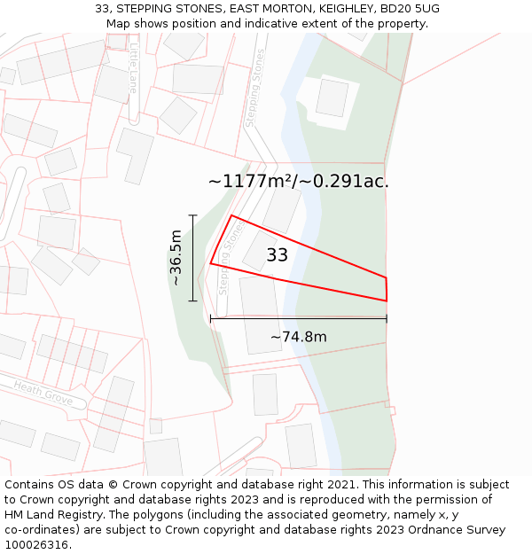 33, STEPPING STONES, EAST MORTON, KEIGHLEY, BD20 5UG: Plot and title map
