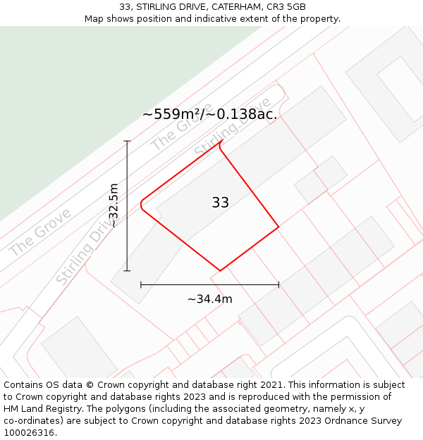 33, STIRLING DRIVE, CATERHAM, CR3 5GB: Plot and title map