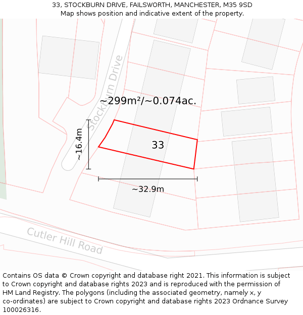 33, STOCKBURN DRIVE, FAILSWORTH, MANCHESTER, M35 9SD: Plot and title map