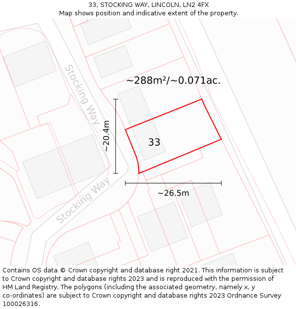 33, STOCKING WAY, LINCOLN, LN2 4FX: Plot and title map
