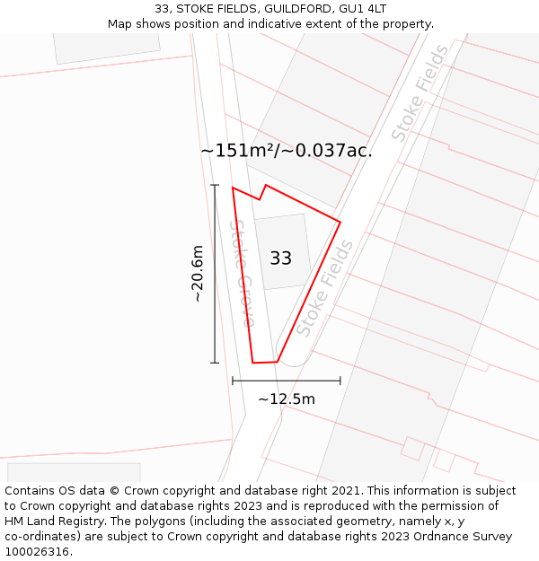 33, STOKE FIELDS, GUILDFORD, GU1 4LT: Plot and title map